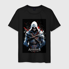 Мужская футболка хлопок с принтом Assassins creed огненный фон в Екатеринбурге, 100% хлопок | прямой крой, круглый вырез горловины, длина до линии бедер, слегка спущенное плечо. | 