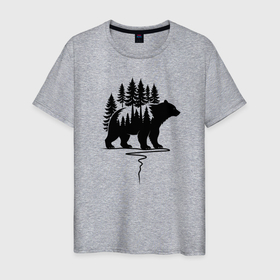 Мужская футболка хлопок с принтом Медведь силуэт и деревья в Белгороде, 100% хлопок | прямой крой, круглый вырез горловины, длина до линии бедер, слегка спущенное плечо. | 