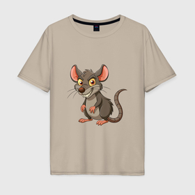 Мужская футболка хлопок Oversize с принтом Крысенок злорадно улыбается в Тюмени, 100% хлопок | свободный крой, круглый ворот, “спинка” длиннее передней части | 