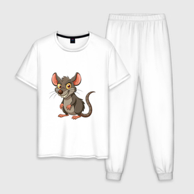 Мужская пижама хлопок с принтом Крысенок злорадно улыбается в Тюмени, 100% хлопок | брюки и футболка прямого кроя, без карманов, на брюках мягкая резинка на поясе и по низу штанин
 | 