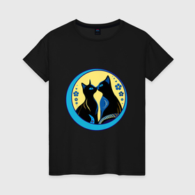 Женская футболка хлопок с принтом Коты   влюбленная пара в Кировске, 100% хлопок | прямой крой, круглый вырез горловины, длина до линии бедер, слегка спущенное плечо | 