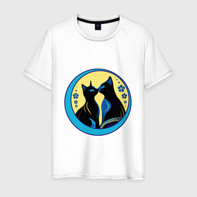 Мужская футболка хлопок с принтом Коты   влюбленная пара в Екатеринбурге, 100% хлопок | прямой крой, круглый вырез горловины, длина до линии бедер, слегка спущенное плечо. | 