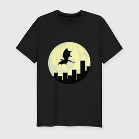 Мужская футболка хлопок Slim с принтом Дракон, летящий над городом в Курске, 92% хлопок, 8% лайкра | приталенный силуэт, круглый вырез ворота, длина до линии бедра, короткий рукав | 