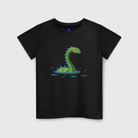 Детская футболка хлопок с принтом Динозаврик, плывущий в воде в Кировске, 100% хлопок | круглый вырез горловины, полуприлегающий силуэт, длина до линии бедер | 