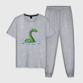 Мужская пижама хлопок с принтом Динозаврик, плывущий в воде в Кировске, 100% хлопок | брюки и футболка прямого кроя, без карманов, на брюках мягкая резинка на поясе и по низу штанин
 | 
