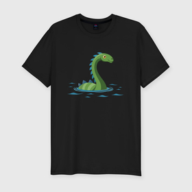 Мужская футболка хлопок Slim с принтом Динозаврик, плывущий в воде в Екатеринбурге, 92% хлопок, 8% лайкра | приталенный силуэт, круглый вырез ворота, длина до линии бедра, короткий рукав | Тематика изображения на принте: 