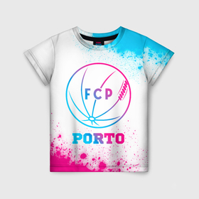 Детская футболка 3D с принтом Porto neon gradient style в Петрозаводске, 100% гипоаллергенный полиэфир | прямой крой, круглый вырез горловины, длина до линии бедер, чуть спущенное плечо, ткань немного тянется | 