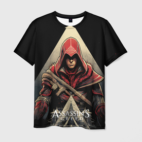 Мужская футболка 3D с принтом Assassins creed темный капюшон в Новосибирске, 100% полиэфир | прямой крой, круглый вырез горловины, длина до линии бедер | Тематика изображения на принте: 