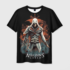 Мужская футболка 3D с принтом Assassins creed абстрактный фон в Санкт-Петербурге, 100% полиэфир | прямой крой, круглый вырез горловины, длина до линии бедер | 