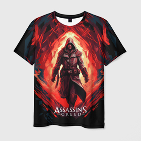 Мужская футболка 3D с принтом Assassins creed выход из огня в Рязани, 100% полиэфир | прямой крой, круглый вырез горловины, длина до линии бедер | 
