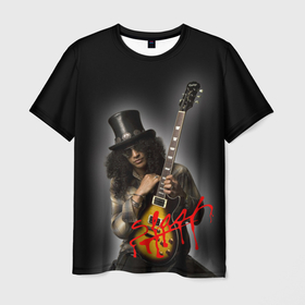 Мужская футболка 3D с принтом Slash музыкант группы Guns N Roses в Кировске, 100% полиэфир | прямой крой, круглый вырез горловины, длина до линии бедер | 