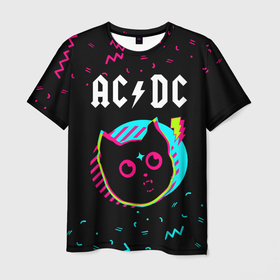 Мужская футболка 3D с принтом AC DC   rock star cat в Екатеринбурге, 100% полиэфир | прямой крой, круглый вырез горловины, длина до линии бедер | Тематика изображения на принте: 