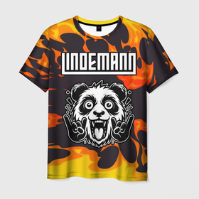 Мужская футболка 3D с принтом Lindemann рок панда и огонь в Кировске, 100% полиэфир | прямой крой, круглый вырез горловины, длина до линии бедер | Тематика изображения на принте: 