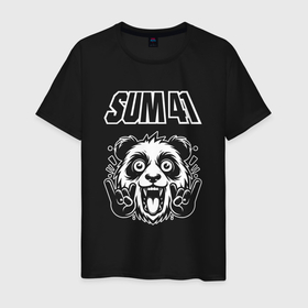 Мужская футболка хлопок с принтом Sum41 rock panda в Курске, 100% хлопок | прямой крой, круглый вырез горловины, длина до линии бедер, слегка спущенное плечо. | 