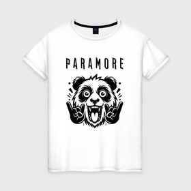 Женская футболка хлопок с принтом Paramore   rock panda в Кировске, 100% хлопок | прямой крой, круглый вырез горловины, длина до линии бедер, слегка спущенное плечо | 