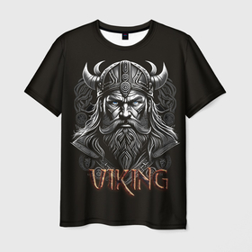 Мужская футболка 3D с принтом Викинг скандинавский , 100% полиэфир | прямой крой, круглый вырез горловины, длина до линии бедер | 