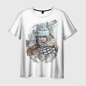 Мужская футболка 3D с принтом Богатырь в Петрозаводске, 100% полиэфир | прямой крой, круглый вырез горловины, длина до линии бедер | Тематика изображения на принте: 