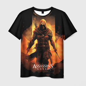 Мужская футболка 3D с принтом Assassins creed пустыня на фоне в Петрозаводске, 100% полиэфир | прямой крой, круглый вырез горловины, длина до линии бедер | 