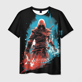 Мужская футболка 3D с принтом Assassins creed фон абстрактный в Курске, 100% полиэфир | прямой крой, круглый вырез горловины, длина до линии бедер | 