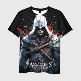Мужская футболка 3D с принтом Assassins creed мазки красок в Петрозаводске, 100% полиэфир | прямой крой, круглый вырез горловины, длина до линии бедер | Тематика изображения на принте: 