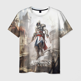 Мужская футболка 3D с принтом Assassins creed town , 100% полиэфир | прямой крой, круглый вырез горловины, длина до линии бедер | 