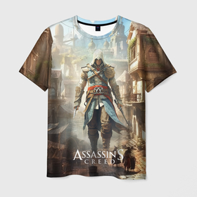 Мужская футболка 3D с принтом Assassins creed  старый город , 100% полиэфир | прямой крой, круглый вырез горловины, длина до линии бедер | 