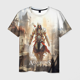 Мужская футболка 3D с принтом Assassins  creed старый город , 100% полиэфир | прямой крой, круглый вырез горловины, длина до линии бедер | 