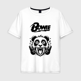 Мужская футболка хлопок Oversize с принтом David Bowie   rock panda в Тюмени, 100% хлопок | свободный крой, круглый ворот, “спинка” длиннее передней части | 