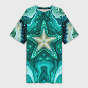Платье-футболка 3D с принтом Морская звезда и абстракция ,  |  | Тематика изображения на принте: 