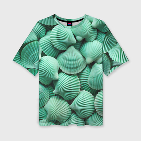 Женская футболка oversize 3D с принтом Зеленые морские ракушки в Курске,  |  | 