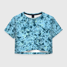 Женская футболка Crop-top 3D с принтом Абстракция бирюзовый в Екатеринбурге, 100% полиэстер | круглая горловина, длина футболки до линии талии, рукава с отворотами | 