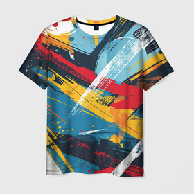 Мужская футболка 3D с принтом Цветные мазки красок в Петрозаводске, 100% полиэфир | прямой крой, круглый вырез горловины, длина до линии бедер | 