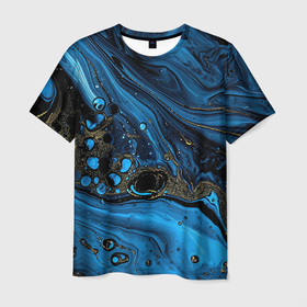 Мужская футболка 3D с принтом Черные и синие сияющие волны в Курске, 100% полиэфир | прямой крой, круглый вырез горловины, длина до линии бедер | 