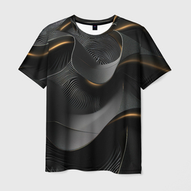 Мужская футболка 3D с принтом Черная абстракция с темными золотыми вставками , 100% полиэфир | прямой крой, круглый вырез горловины, длина до линии бедер | 