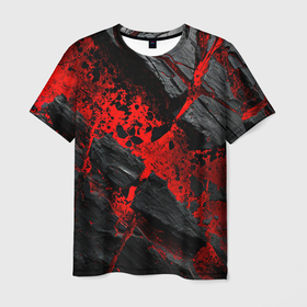 Мужская футболка 3D с принтом Красные разломы черных камней в Кировске, 100% полиэфир | прямой крой, круглый вырез горловины, длина до линии бедер | 