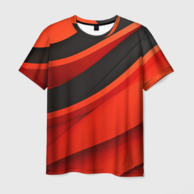 Мужская футболка 3D с принтом Красная абстракция и черные волны в Тюмени, 100% полиэфир | прямой крой, круглый вырез горловины, длина до линии бедер | 