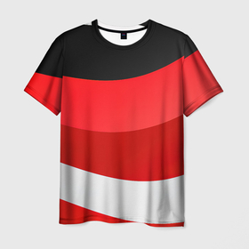 Мужская футболка 3D с принтом Объемные волны абстракции и геометрии белый красный черный в Петрозаводске, 100% полиэфир | прямой крой, круглый вырез горловины, длина до линии бедер | 
