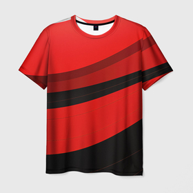 Мужская футболка 3D с принтом Объемные волны абстракции и геометрии черно красные в Белгороде, 100% полиэфир | прямой крой, круглый вырез горловины, длина до линии бедер | 