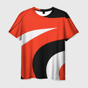 Мужская футболка 3D с принтом Геометрические волнистые абстрактные волны белые красные черные в Белгороде, 100% полиэфир | прямой крой, круглый вырез горловины, длина до линии бедер | 
