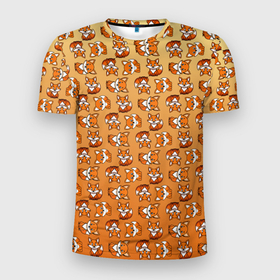 Мужская футболка 3D Slim с принтом Паттерн из милых лисят в Петрозаводске, 100% полиэстер с улучшенными характеристиками | приталенный силуэт, круглая горловина, широкие плечи, сужается к линии бедра | Тематика изображения на принте: 