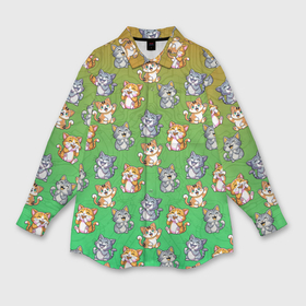 Мужская рубашка oversize 3D с принтом Паттерн из весёлых котят в Екатеринбурге,  |  | Тематика изображения на принте: 