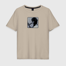 Мужская футболка хлопок Oversize с принтом Показалось девушка с кошкой в Екатеринбурге, 100% хлопок | свободный крой, круглый ворот, “спинка” длиннее передней части | 