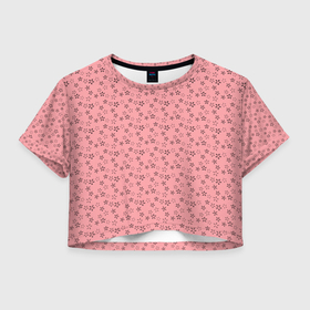 Женская футболка Crop-top 3D с принтом Розовый в цветочек в Тюмени, 100% полиэстер | круглая горловина, длина футболки до линии талии, рукава с отворотами | 