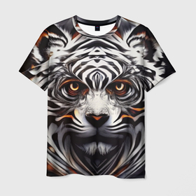 Мужская футболка 3D с принтом Абстракция: тигр в Санкт-Петербурге, 100% полиэфир | прямой крой, круглый вырез горловины, длина до линии бедер | 