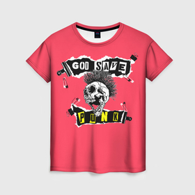 Женская футболка 3D с принтом God save pank в Кировске, 100% полиэфир ( синтетическое хлопкоподобное полотно) | прямой крой, круглый вырез горловины, длина до линии бедер | 