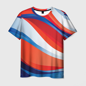 Мужская футболка 3D с принтом Белый красный синий цвет  в волнах в Екатеринбурге, 100% полиэфир | прямой крой, круглый вырез горловины, длина до линии бедер | 
