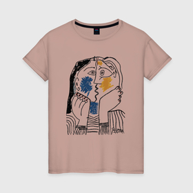 Женская футболка хлопок с принтом Пикассо Пабло   картина Поцелуй в Петрозаводске, 100% хлопок | прямой крой, круглый вырез горловины, длина до линии бедер, слегка спущенное плечо | 