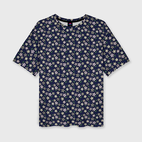 Женская футболка oversize 3D с принтом Тёмный синий в мелкий цветочек паттерн ,  |  | 