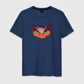 Мужская футболка хлопок с принтом Мудрая волшебная сова в Санкт-Петербурге, 100% хлопок | прямой крой, круглый вырез горловины, длина до линии бедер, слегка спущенное плечо. | Тематика изображения на принте: 