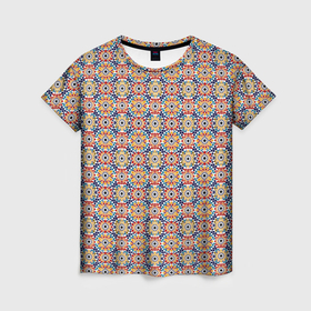 Женская футболка 3D с принтом Марокканская мозаика цветочный узор в Курске, 100% полиэфир ( синтетическое хлопкоподобное полотно) | прямой крой, круглый вырез горловины, длина до линии бедер | 